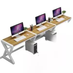 책상 컴퓨터데스크 3인용 프레임 나무상판 철제 조립 사무용 테이블