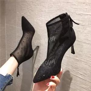 망사 앵클 부츠 슬림 통굽 여성 시스루 샌들 펀칭 메쉬