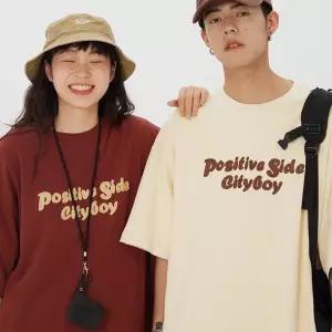 MFNC230016-시티보이 레터링 클래식 숏슬리브 반팔 라캠핑셔츠 루즈핏 박스 여름면 커플