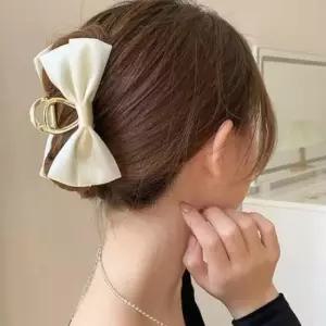 러블리집게핀 리본홀릭 새틴 왕리본 골드 금속 꼬임 집게핀 화이트