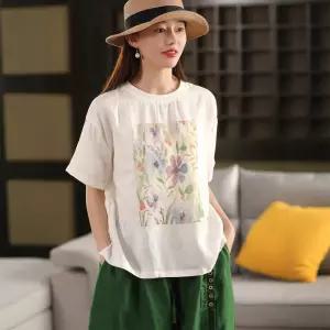 여름 빈티지 여성 라운드 리넨 데일리 반팔 맨투맨 상의 프린트티 프린트 티 SPO마켓2