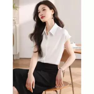 여사친 실크 여름 오피스룩 기본 셔츠 블라우스 풀오버 나시 브이넥 민소매 스포M2