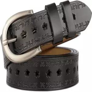 이노기 여성 빈티지 플로럴 엠보싱 진품 웨스턴 가죽 벨트 청바지 드레스