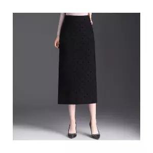 M2 스커트 롱 여성 오피스룩 가을 원턱 일자 힙업 오는 우아한 무릎까지 H라인 도트 트임 JEN3