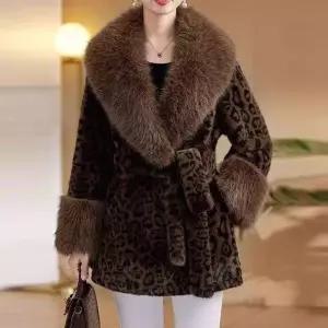 [까르죠아]인조 밍크 호피 블랙 퍼 코트 털 여성 겨울 여자 페이크