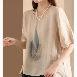 빈티지 여름 여자프린트티셔츠 프린트 티셔츠 프린트티 모시 앤티크 코디 반팔 ible2