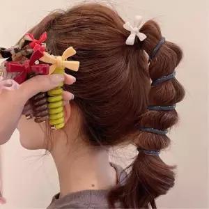 여아머리끈 스프링 리본 2개 전화선 포니테일 꼬불꼬불 초등 데일리