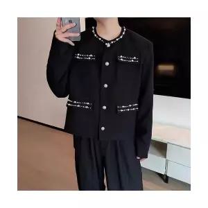 남자정장자켓 가을 비즈 패딩 숄더 코트 진주 장식 오버핏 정장 패션 ible3