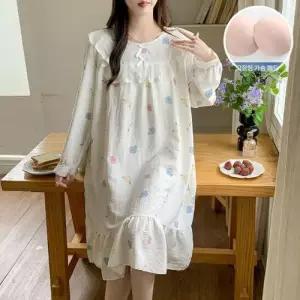 스커트 롱 면 가을 잠옷세트 라운드 MN 긴팔 커플 잠옷 패드 레이스 인기3