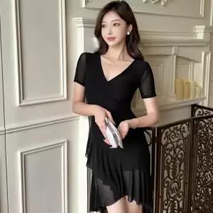 원피스 스커트 여성용 망사 여름 슬림핏 쉬폰 플레어 이브닝드레스 원픽2