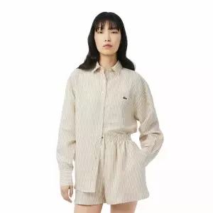 라코스테 LACOSTE 여성 린넨 블렌디드 스트라이프 셔츠 CF1429-56G 8GI