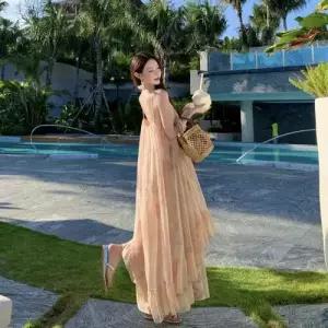 픽토 바다 프린트 여행 플로럴 바캉스풍 부드럽고 원피스 여사친 롱 가을 페이크 투피스 젠3