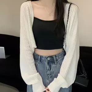 여성 흰색 펀칭 볼레로 봄 여름 휴양지 바캉스 여름 긴팔가디건 숏가디건 퍼프가디건 크롭볼레로 얇은가디건