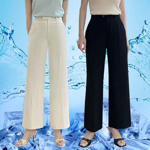 여성 시원한 여름 린넨바지 여자 냉장고바지 통바지 쿨 슬랙스 와이드 9부 고무줄 밴딩 뒷밴딩