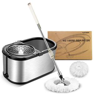스테인리스 통돌이 물걸레밀대 노터치 바닥청소 밀대걸레 (청소패드 2장)