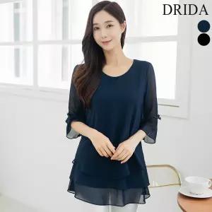 여자 여름 빅사이즈 7부 이중 쉬폰 정장 티 블라우스 40-50대 중년 여성 엄마