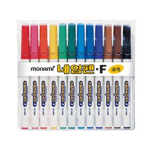 모나미 중간 글씨용 네임펜 F 12색세트 유성 마카 1.0mm