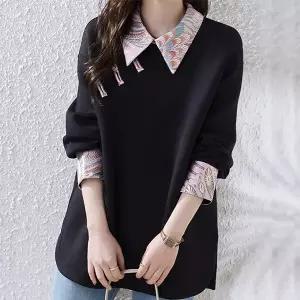 [하프클럽/]에스닉패치 자가드 셔츠 롱맨투맨 289D7F