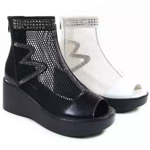 [뮤즈몰] CS8333 / 봄&여름 7cm통굽  시원한 가죽 망사 여성 샌들 앵클부츠/앵글/구두/소가죽/웨지힐/키높이/신발