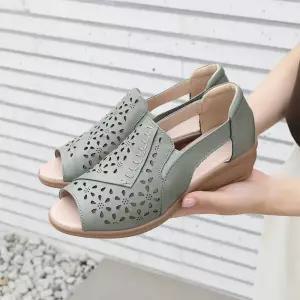 제이슈 천연소가죽 크레만 웨지힐 펀칭 오픈토 4.5cm