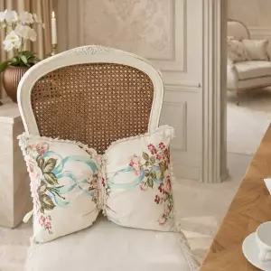 [까사엘]영국장미 리본 쿠션커버 리본쿠션 거실쇼파쿠션 레이스쿠션 (50x35cm)