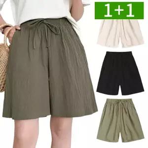 2개세트 린넨반바지 5부 여성여름바지 빅사이즈 M~3XL 쿨링 밴딩 와이드핏 아이스 팬츠