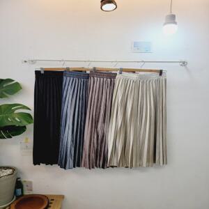 벨벳 주름 밴등 플리츠 플레어 맥시 A 라인 롱스커트