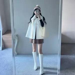 [하프클럽/]루이 퍼 카라 케이프 누빔안 버클 큐트 겨울 부드러운 망또 연말