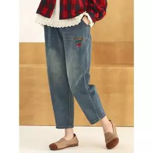 [디얼마미] 체리 자수 스판 청바지 /마담 미시 중년 여성 빅사이즈 40대 50대