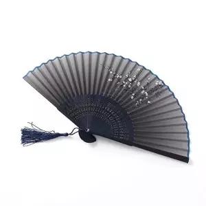 매화꽃 접이식 대나무 부채(블루) 전통 손부채 여름-WB7F06B