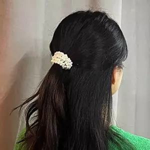 화이트 펄 진주 머리끈 곱창 밴드 머리 고무줄-WF5072E