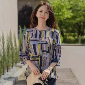 [하프클럽/] 여자 여름 프린팅 인견 7부 빅사이즈 블라우스 40-50대 중년여성