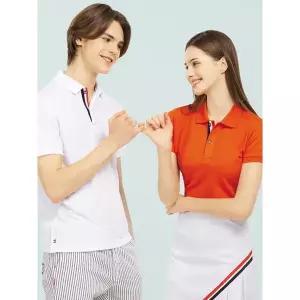 [하프클럽/샵앤]여성 카라넥 반단추 배색 여밈 반팔 골프티셔츠 SC-WSH-G0017