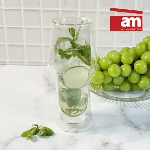 [롯데백화점]에이엠 내열 유리컵 맥주잔 음료수잔 홈카페 더블월 글라스 유리잔 비어 500ml