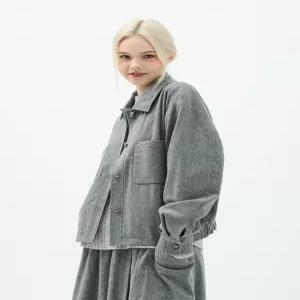 [유닛]울 블렌드 셔츠 스타일 빈카 블루종 재킷 (UFKWJA46HN-GREY)