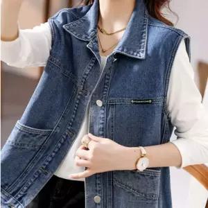 여성 카라 데님조끼 캐주얼룩 봄 가을 간절기 44~77 스타일리쉬