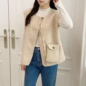 [하프클럽/]여자 러블리 뽀글이 집업 조끼 미니 크로스백 세트