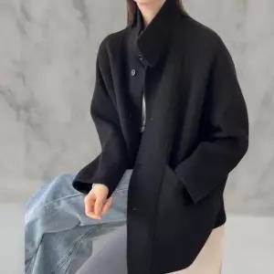 [하프클럽/]여성 핸드메이드 울 하이넥 루즈핏 롱코트