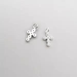 비즈팡 [SVP-25-07] 순은펜던트 실버925 큐빅알알십자가 7x12mm+O링 두께1.7mm ,1개