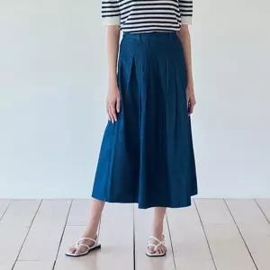 롱 플레어 플리츠 데님 스커트(VISKE2344)