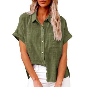 [Gabrioir] 탑스 여성용 봄 여름 블라우스 오피스 반소매 멋스러운 셔츠, 와이셔츠, 튜닉 가을 큰 사이즈 면마 귀여워 세련된 여성스러운 심플 부드러움 상의 캐주얼 데이트 출근