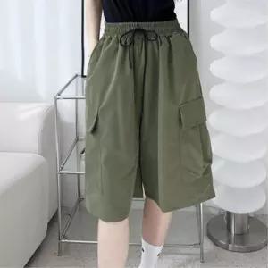 여학생 카고포켓 무릎덥는 헐렁 통반바지 10대 캐주얼 짧지않은