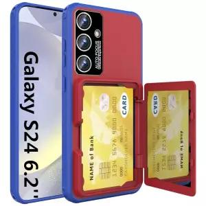 KJSK 삼성 갤럭시 S24 지갑 케이스, 내장 카드 홀더 및 거울, 군용 등급 충격 방지 케이스 갤럭시 S24 6.2