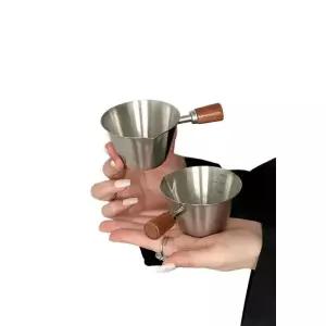 빈티지 에스프레소 샷 추출 홈카페 머신 커피 눈금 잔 호두나무 손잡이 2개세트