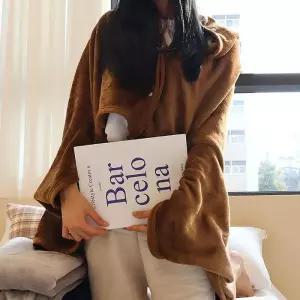 똑딱이 망토담요 브라운 입는담요 똑딱이담요 두꺼운 밍크담요 극세사 무