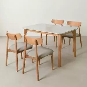 [스코나] 클라시 포세린 세라믹 원목 1200 4인 식탁 세트(원목의자4개)