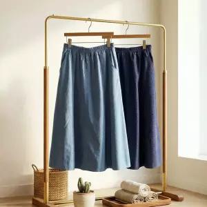 봉봉 A라인 롱스커트 데님 면100 여름 밴딩 데일리 봄 스티치 간절기 미시 20대