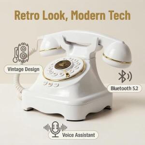 레트로 블루투스 전화기 빈티지 로터리 다이얼 무선 스피커 HD 통화 핸즈프리 소음 리무버 마이크 음성 어