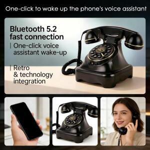 빈티지 레트로 블루투스 전화기 스피커 무선 BT5.2 원키 음성 어시스턴트 컨트롤 (홈데코용)