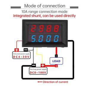 DC0-100V 10A 미니 디지털 전압계 전류계 4비트 5선 측정기 테스터 블루 레드 듀얼 LED 디스플레이 화이트